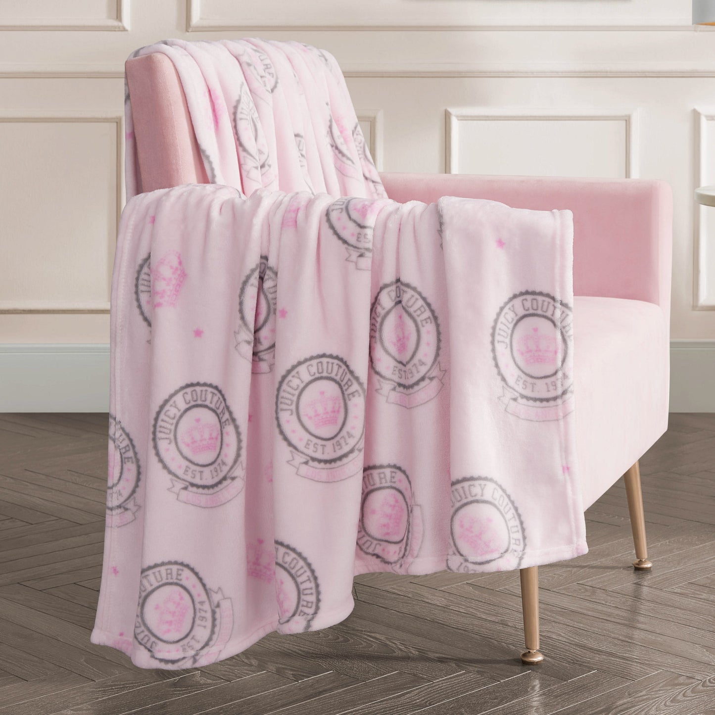 Plush Throw Blanket - Juicy Emblem Light Pink - Juicy Couture