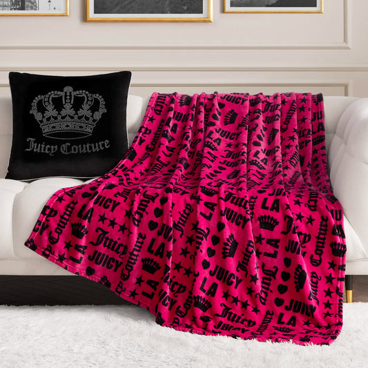 Plush Throw Blanket - Juicy Words Hot Pink - Juicy Couture