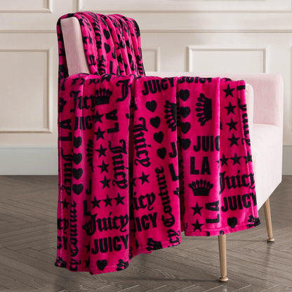 Plush Throw Blanket - Juicy Words Hot Pink - Juicy Couture