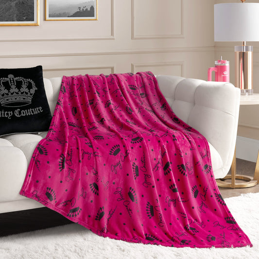 Plush Throw Blanket - Crown Script Hot Pink - Juicy Couture