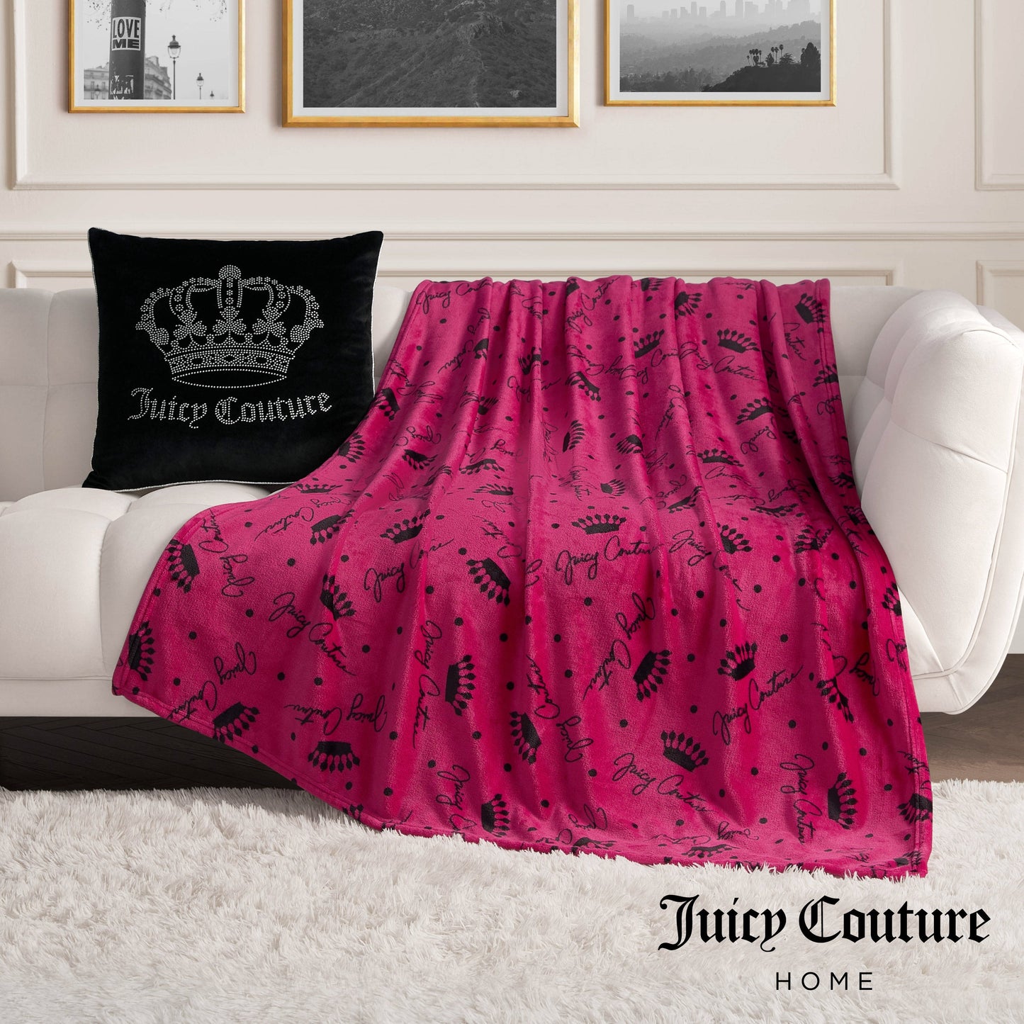 Plush Throw Blanket - Crown Script Hot Pink - Juicy Couture