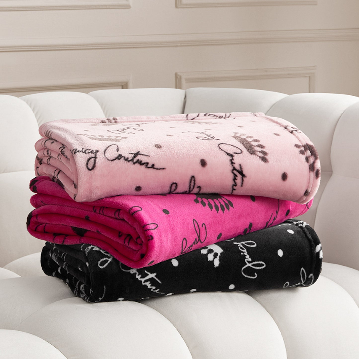 Plush Throw Blanket - Crown Script Hot Pink - Juicy Couture