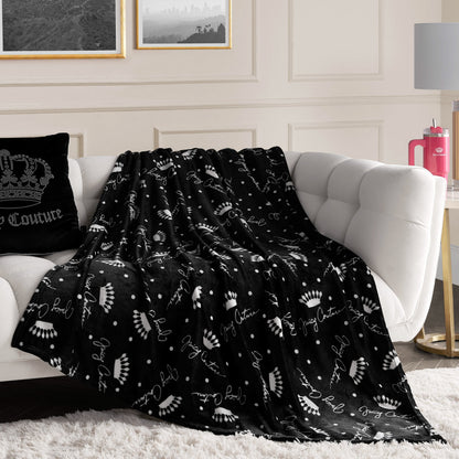 Plush Throw Blanket - Crown Script Black - Juicy Couture