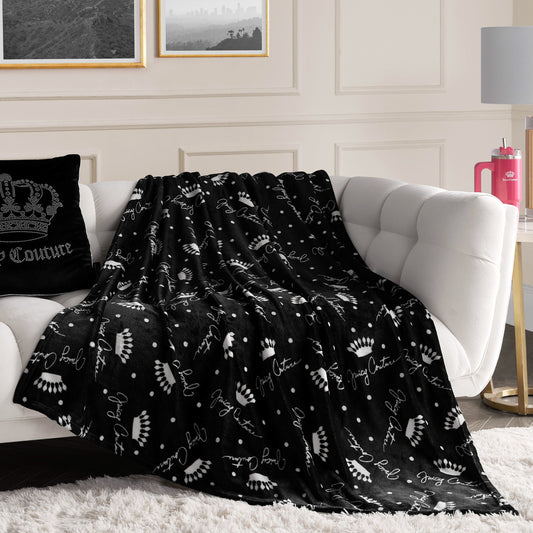 Plush Throw Blanket - Crown Script Black - Juicy Couture