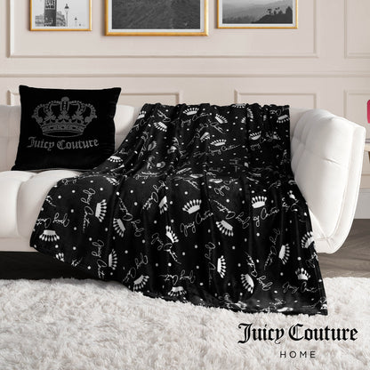 Plush Throw Blanket - Crown Script Black - Juicy Couture