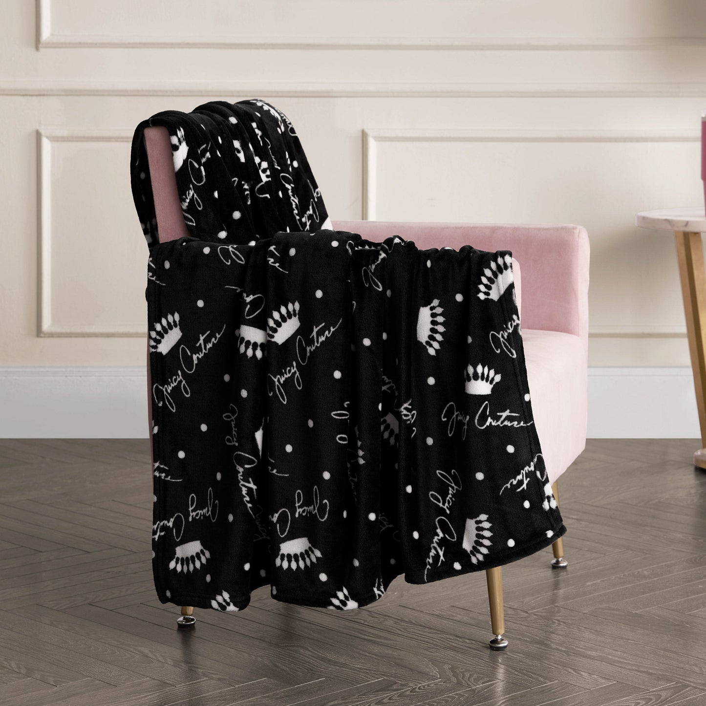 Plush Throw Blanket - Crown Script Black - Juicy Couture