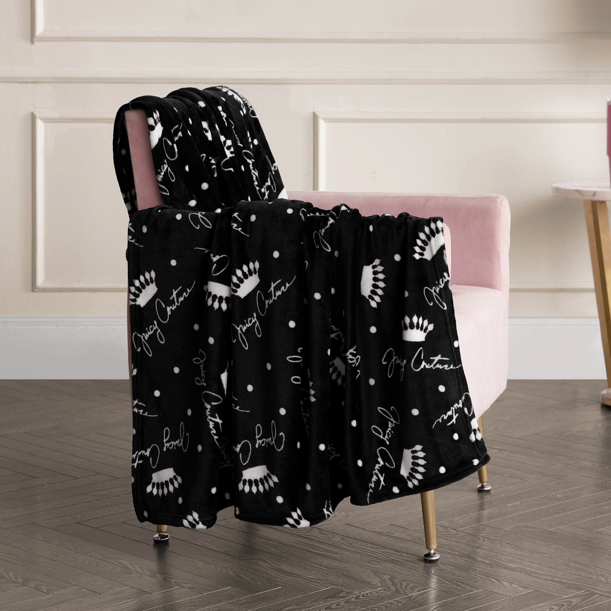 Plush Throw Blanket - Crown Script Black - Juicy Couture