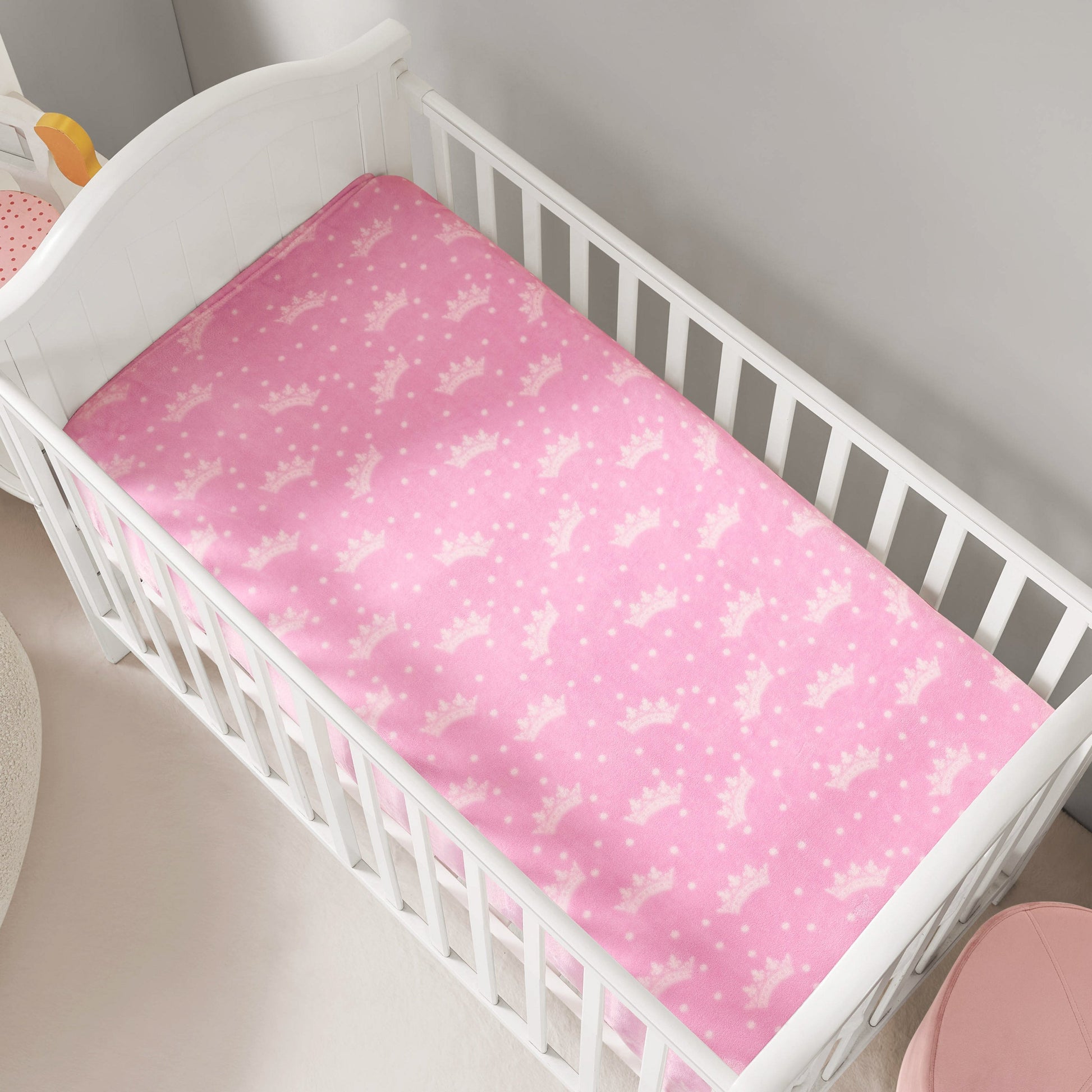 Plush Baby Throw Blanket - Crown Polka Dots Pink - Juicy Couture