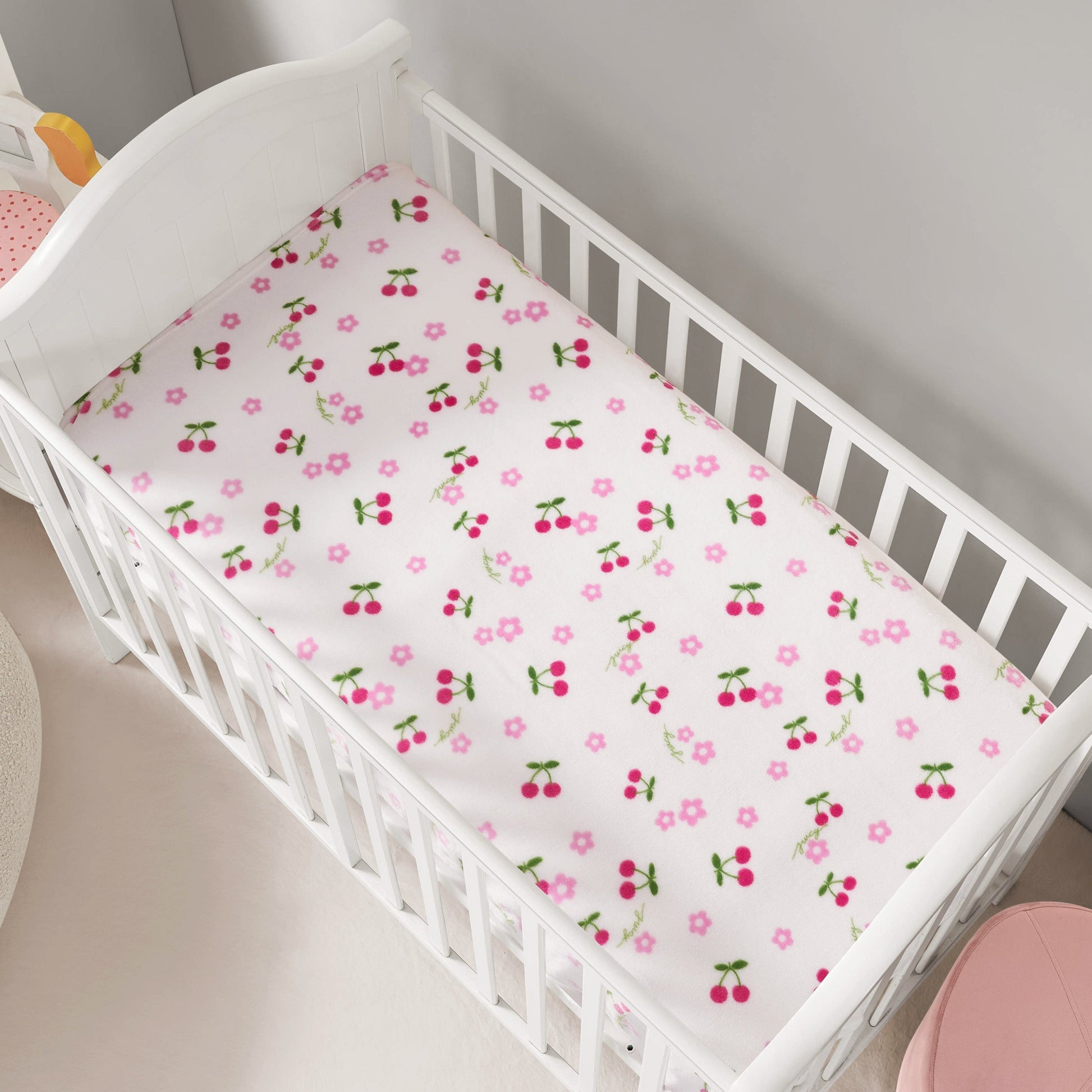 Plush Baby Throw Blanket - Daisy Cherries White - Juicy Couture