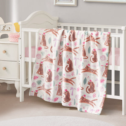 Plush Baby Throw Blanket - Leopard Jungle White - Juicy Couture