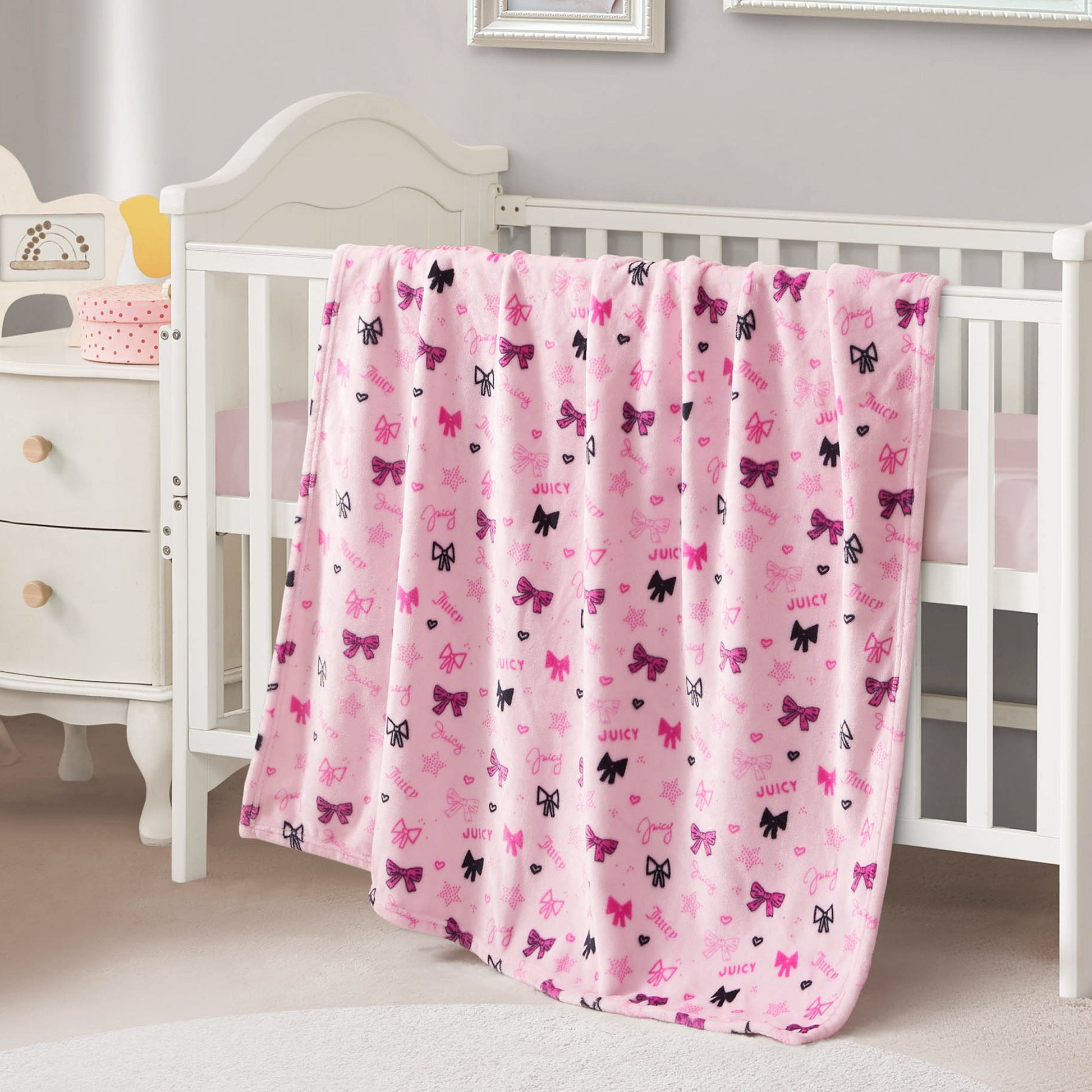 Plush Baby Throw Blanket - Juicy Ribbon Pink - Juicy Couture