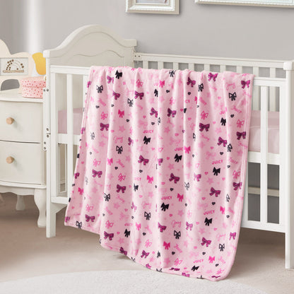Plush Baby Throw Blanket - Juicy Ribbon Pink - Juicy Couture