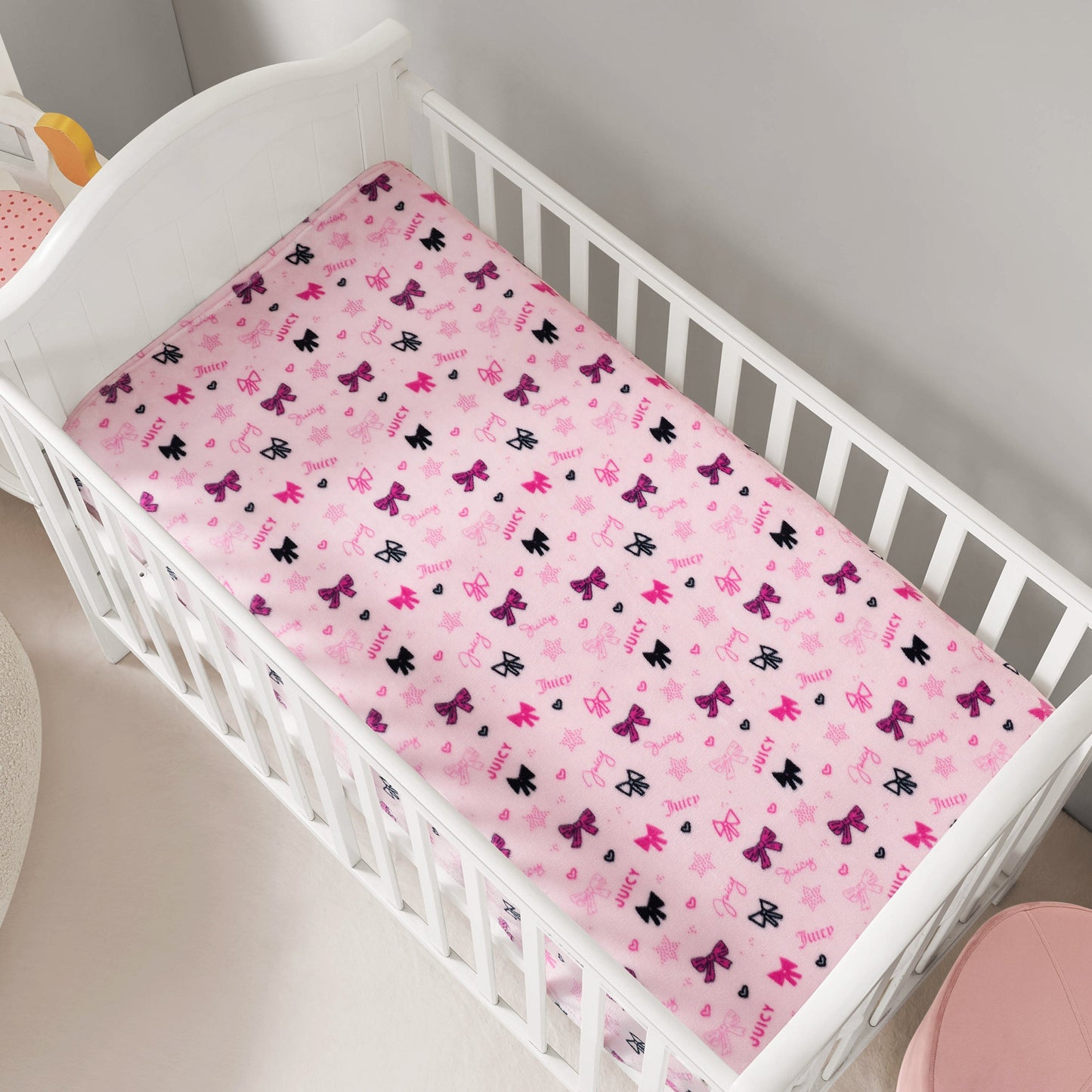 Plush Baby Throw Blanket - Juicy Ribbon Pink - Juicy Couture