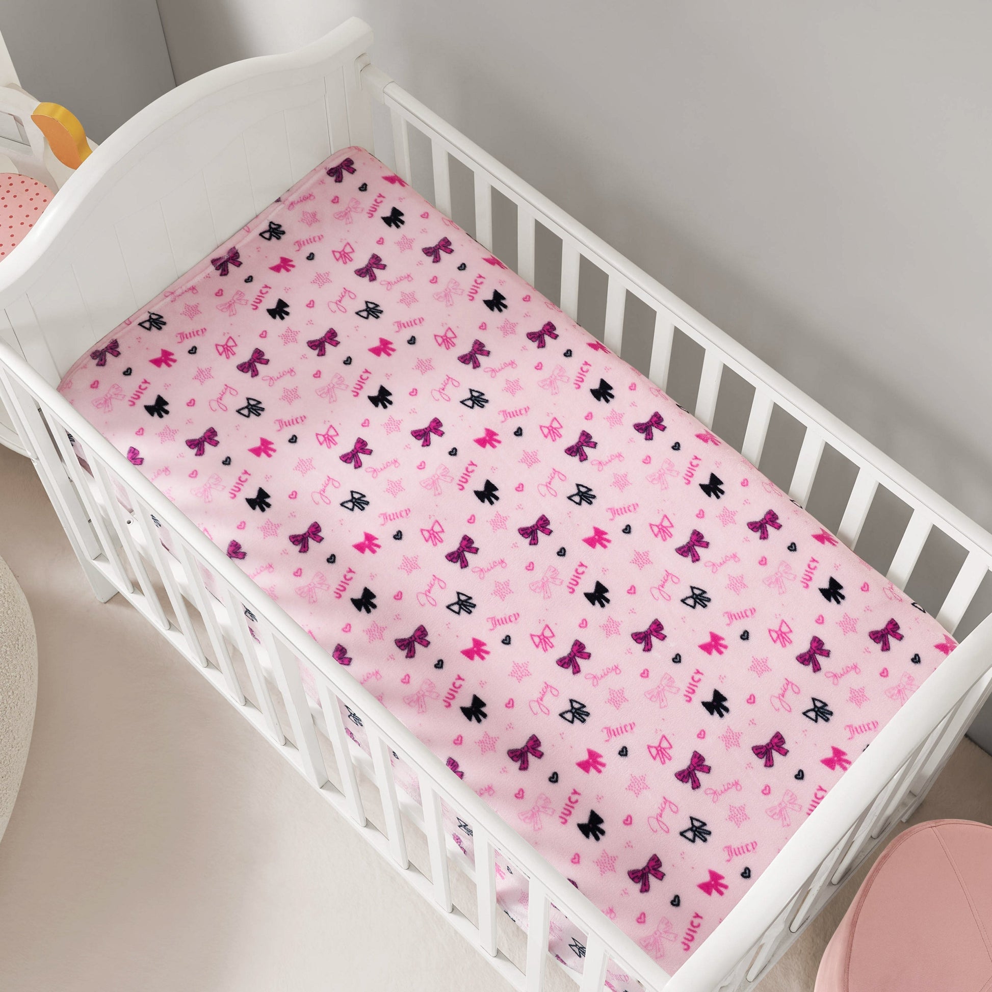 Plush Baby Throw Blanket - Juicy Ribbon Pink - Juicy Couture
