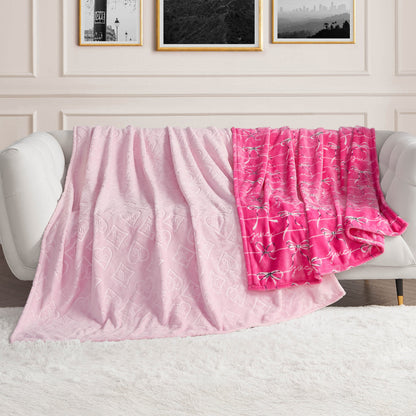 Plush 2-Piece Throw Blanket Set - Pink/Hot Pink - Juicy Couture