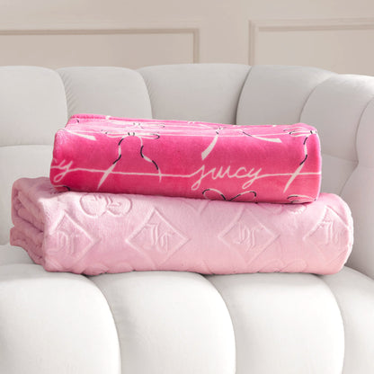 Plush 2-Piece Throw Blanket Set - Pink/Hot Pink - Juicy Couture