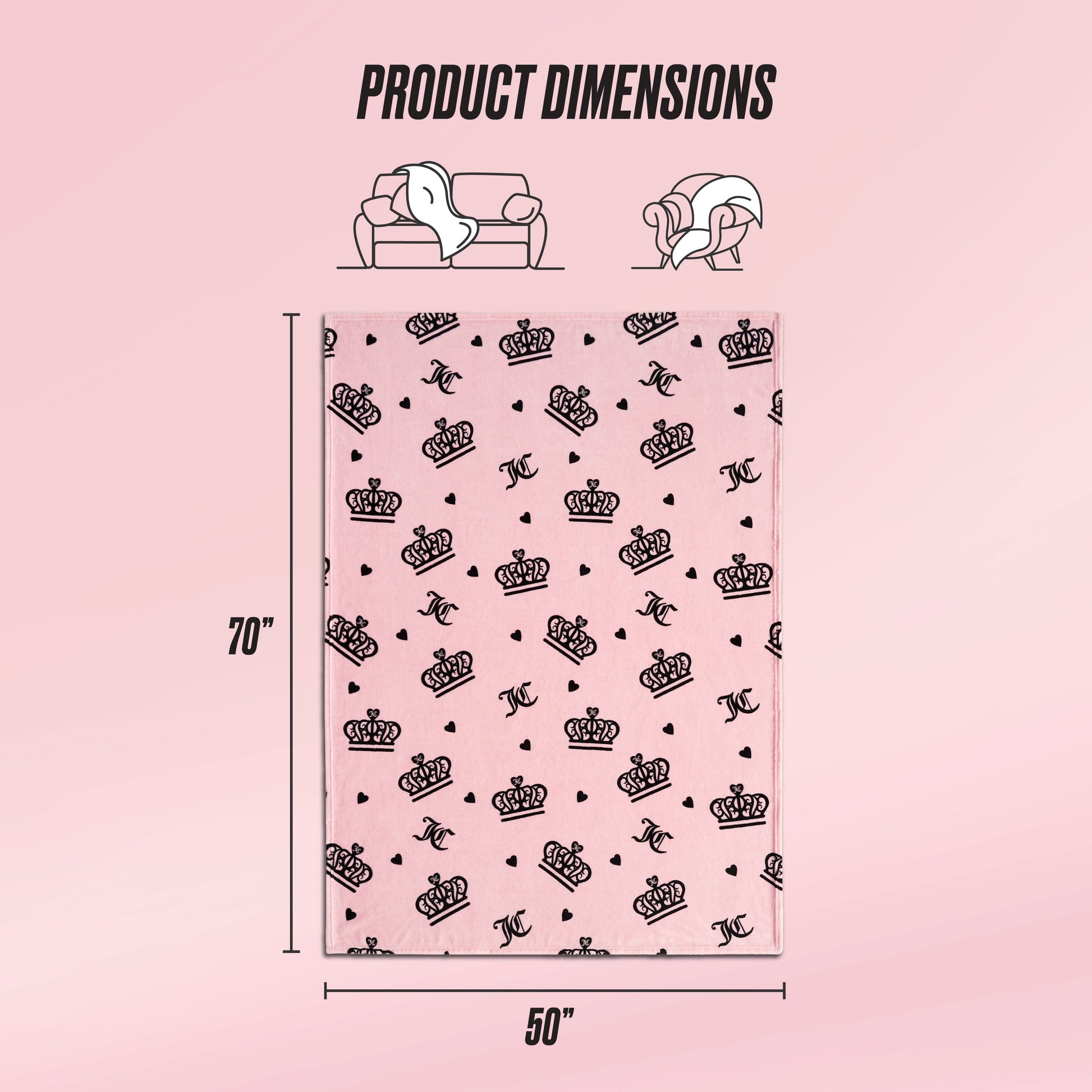 Plush Throw Blanket - Elegant Crown Diamond Toss Pink - Juicy Couture