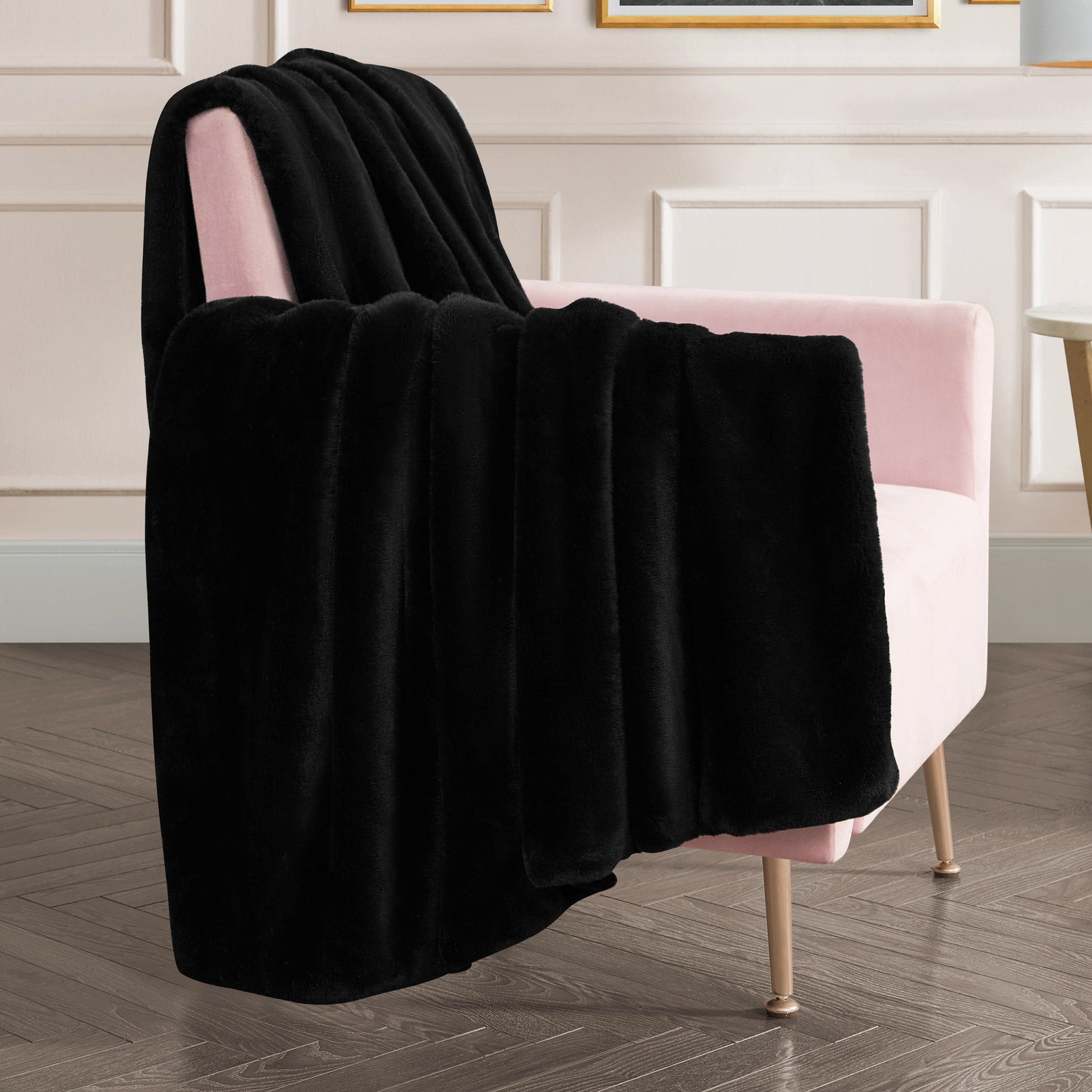 Solid Rabbit Mink Faux Fur Throw Blanket - Black - Juicy Couture
