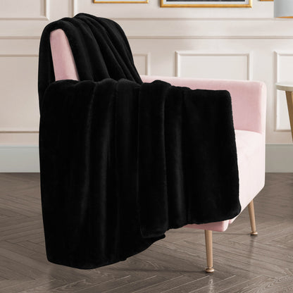Solid Rabbit Mink Faux Fur Throw Blanket - Black - Juicy Couture