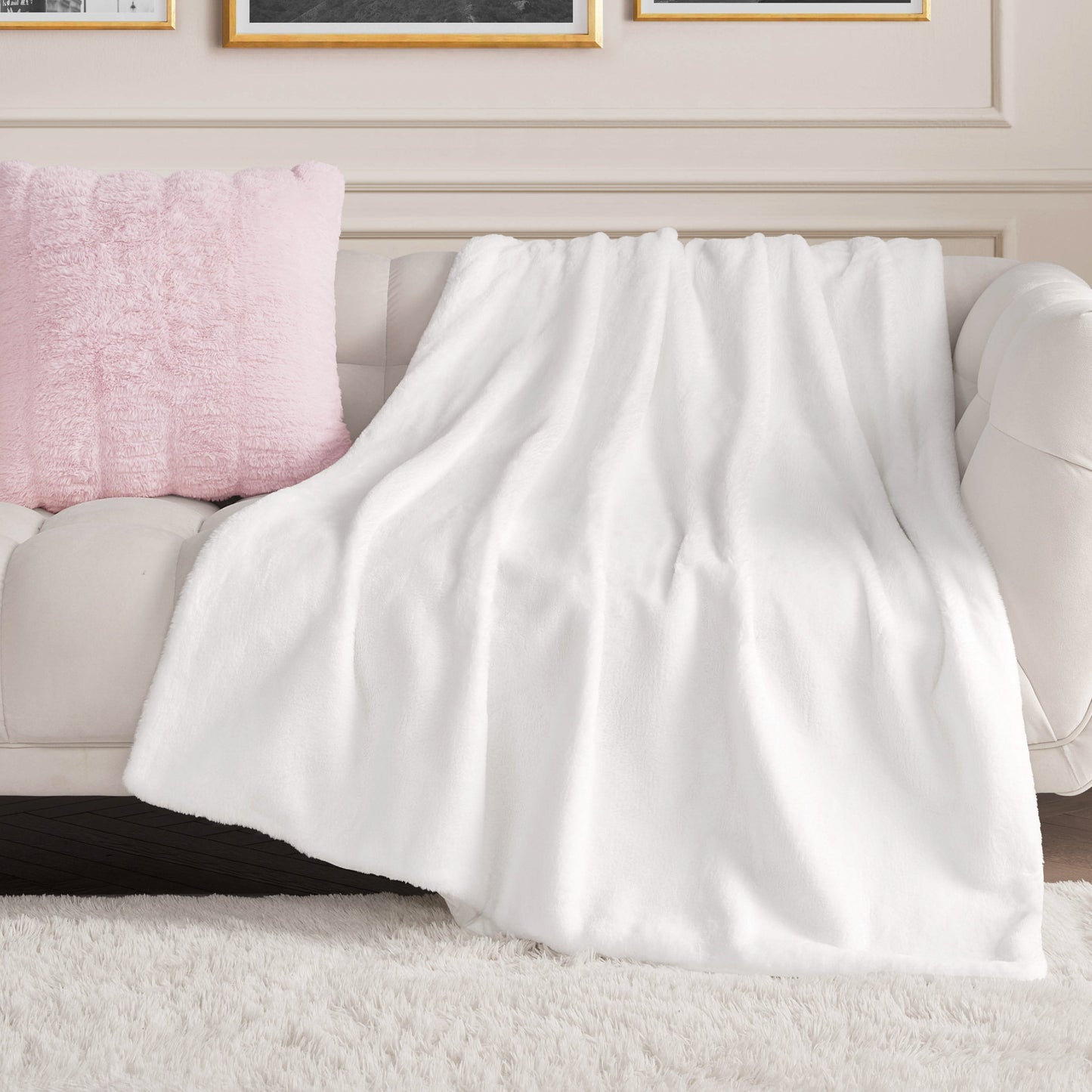 Solid Rabbit Mink Faux Fur Throw Blanket - White - Juicy Couture