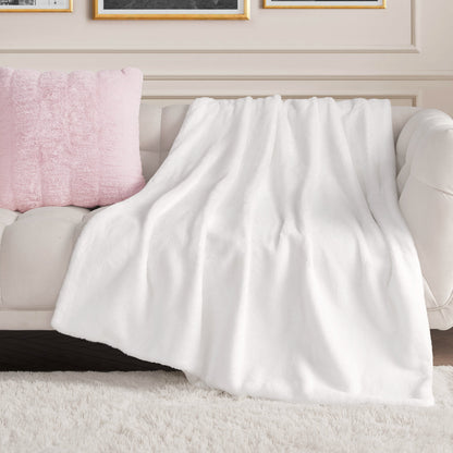 Solid Rabbit Mink Faux Fur Throw Blanket - White - Juicy Couture