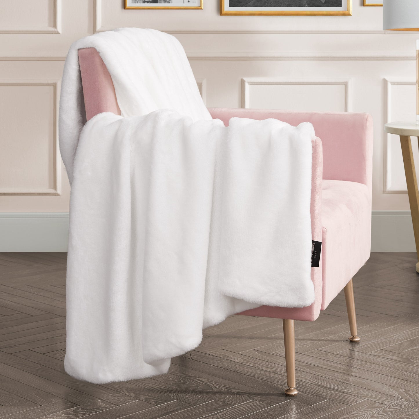 Solid Rabbit Mink Faux Fur Throw Blanket - White - Juicy Couture