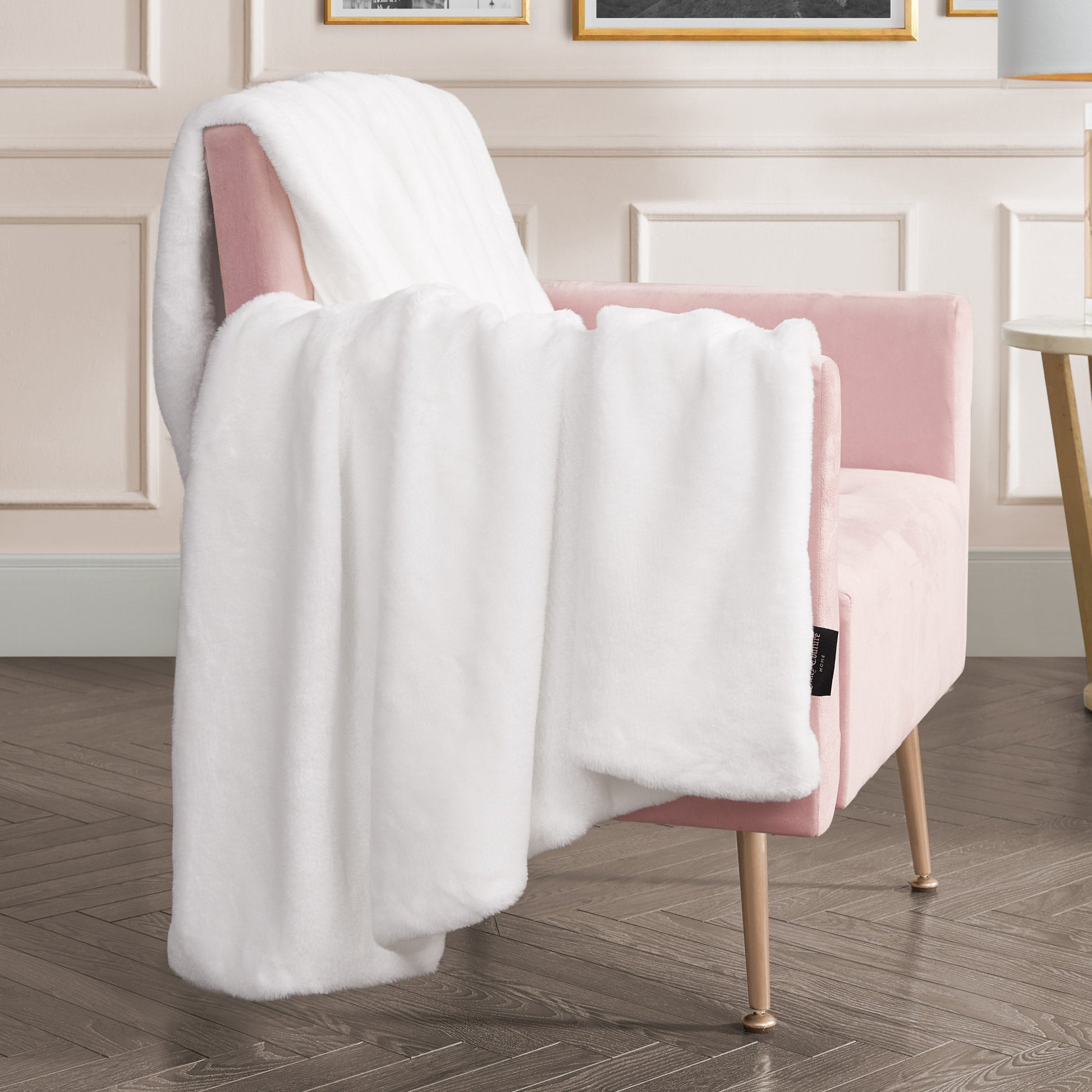 Solid Rabbit Mink Faux Fur Throw Blanket - White - Juicy Couture