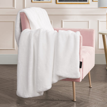 Solid Rabbit Mink Faux Fur Throw Blanket - White - Juicy Couture
