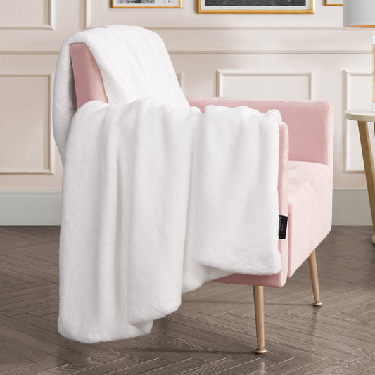 Solid Rabbit Mink Faux Fur Throw Blanket - White - Juicy Couture