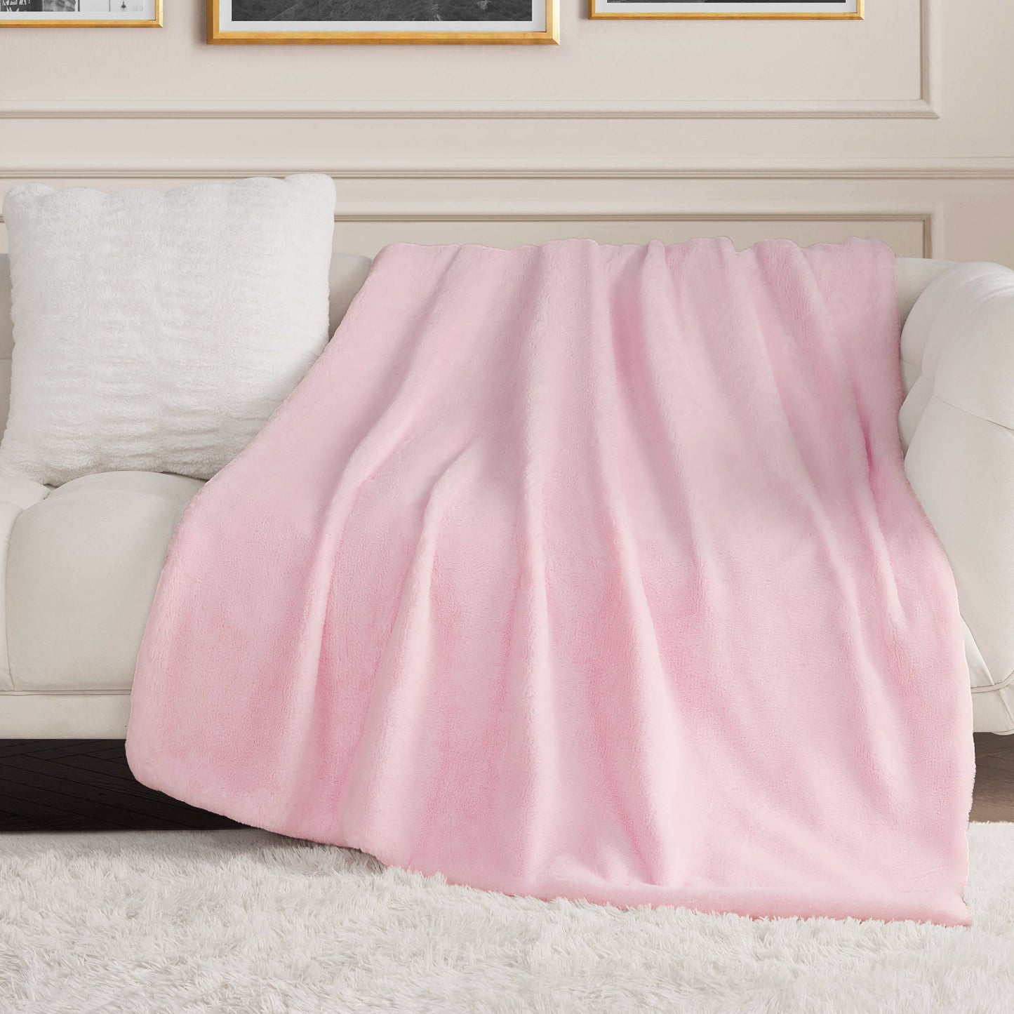 Solid Rabbit Mink Faux Fur Throw Blanket - Light Pink - Juicy Couture