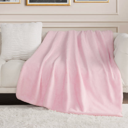 Solid Rabbit Mink Faux Fur Throw Blanket - Light Pink - Juicy Couture