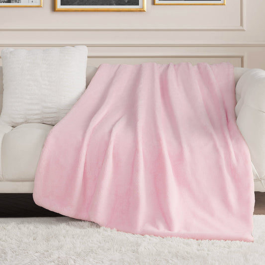Solid Rabbit Mink Faux Fur Throw Blanket - Light Pink - Juicy Couture