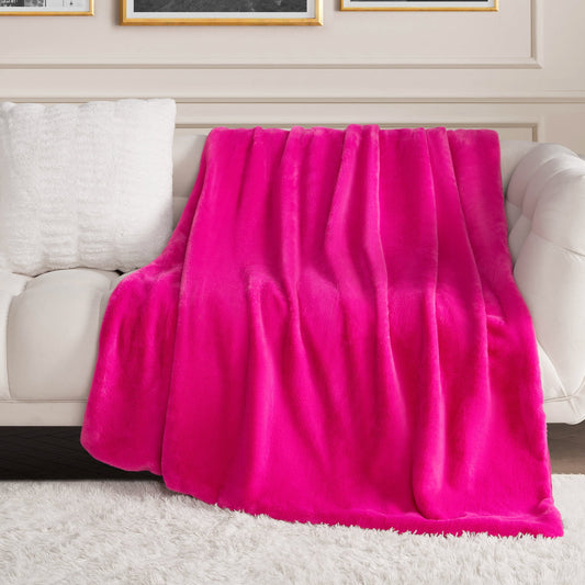 Solid Rabbit Mink Faux Fur Throw Blanket - Hot Pink - Juicy Couture