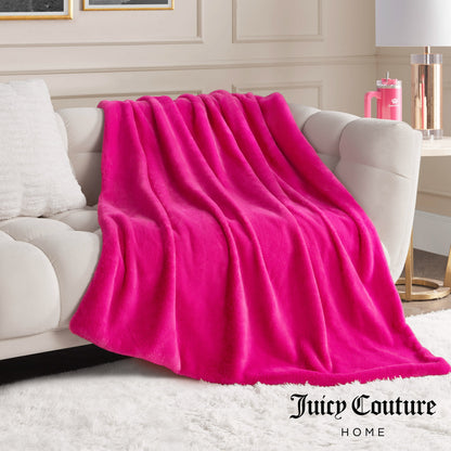 Solid Rabbit Mink Faux Fur Throw Blanket - Hot Pink - Juicy Couture