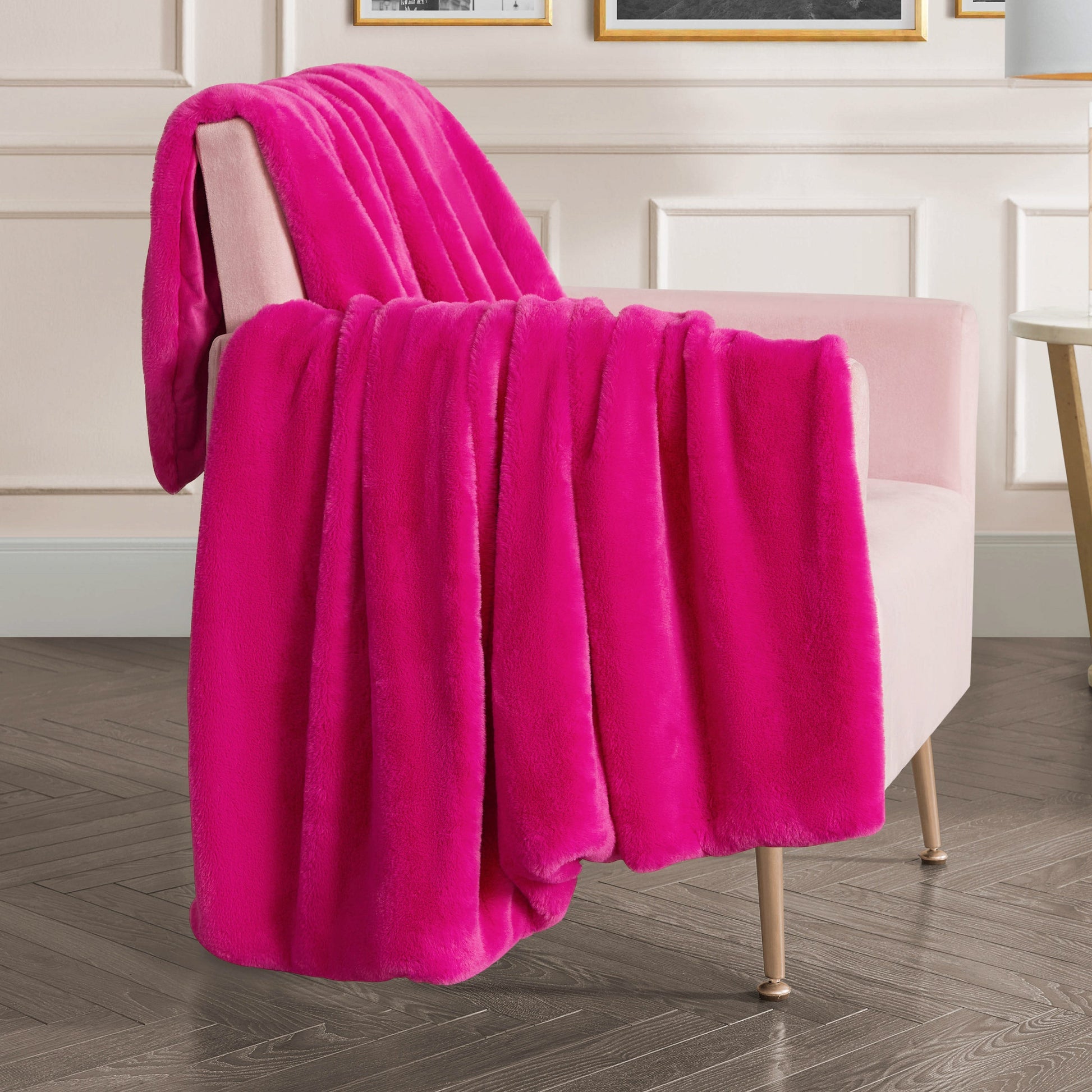Solid Rabbit Mink Faux Fur Throw Blanket - Hot Pink - Juicy Couture