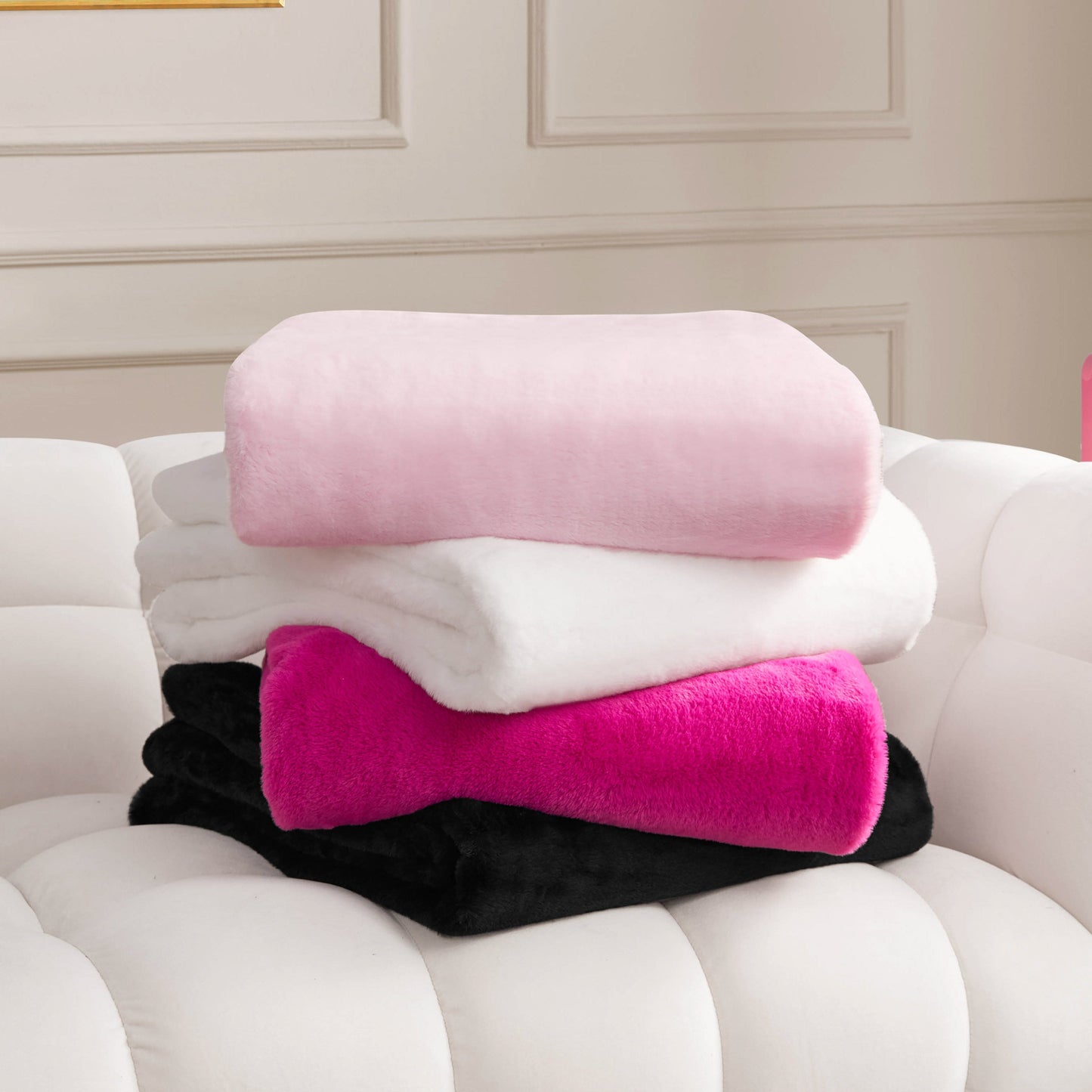 Solid Rabbit Mink Faux Fur Throw Blanket - Hot Pink - Juicy Couture