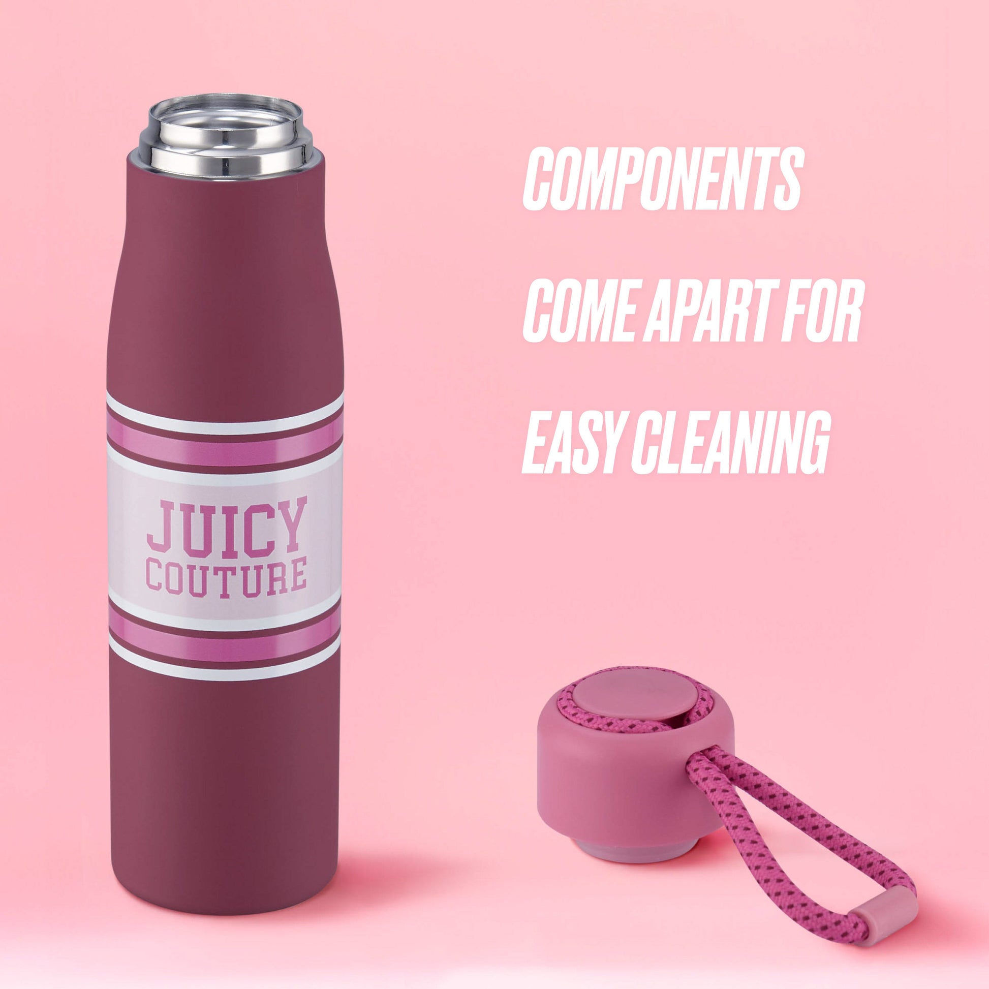 Luxe Loop Hydration Stainless Steel Tumbler - Varsity Logo Burgundy - Juicy Couture