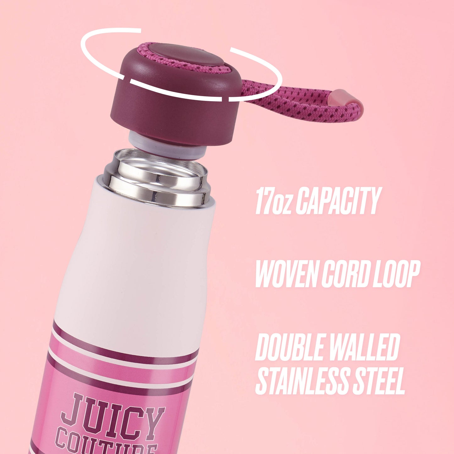 Luxe Loop Hydration Stainless Steel Tumbler - Varsity Logo Dogwood Pink - Juicy Couture