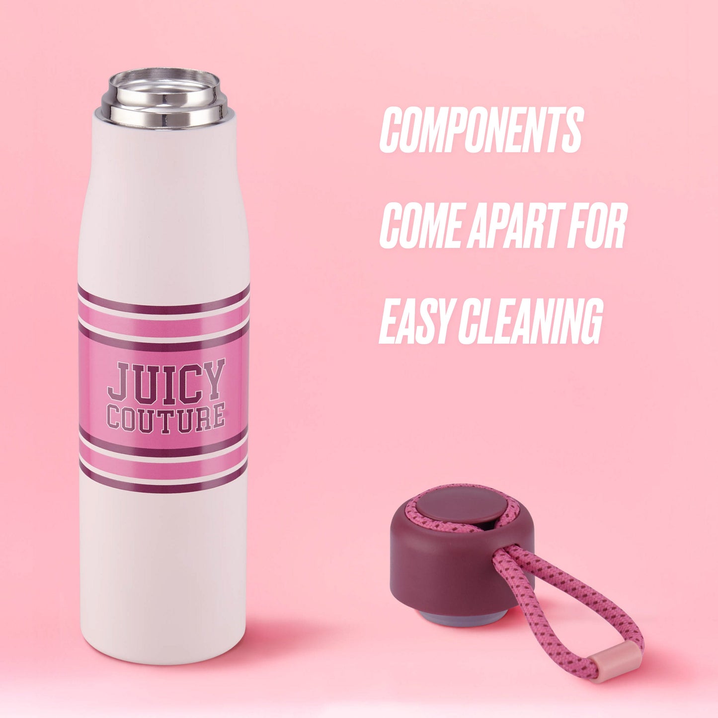 Luxe Loop Hydration Stainless Steel Tumbler - Varsity Logo Dogwood Pink - Juicy Couture