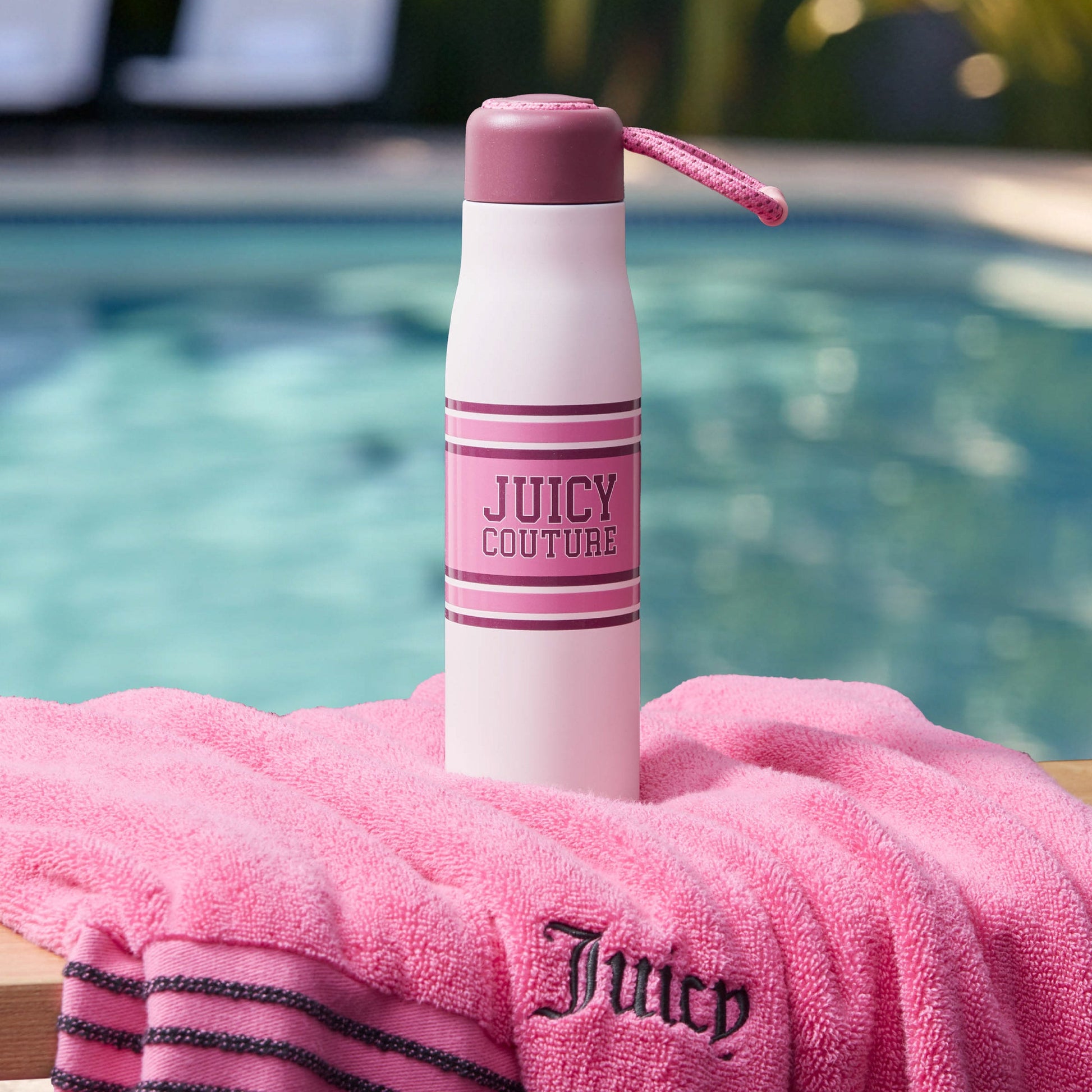 Luxe Loop Hydration Stainless Steel Tumbler - Varsity Logo Dogwood Pink - Juicy Couture