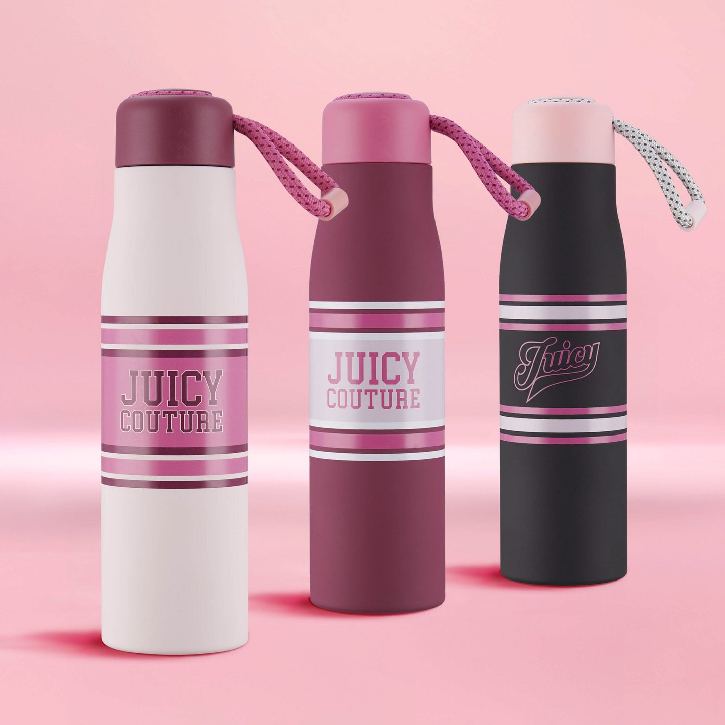 Luxe Loop Hydration Stainless Steel Tumbler - Varsity Logo Black - Juicy Couture