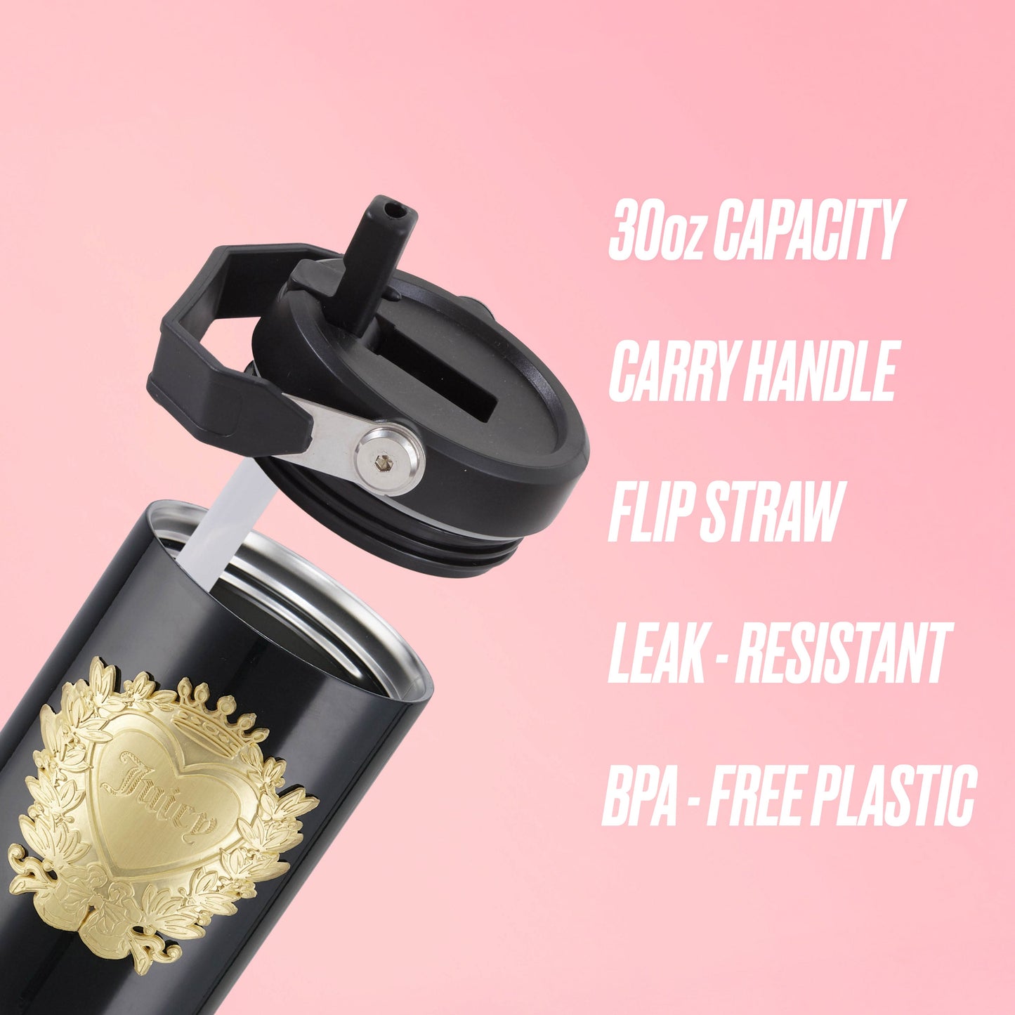 Flip & Sip Hydration Stainless Steel Tumbler - Black - Juicy Couture
