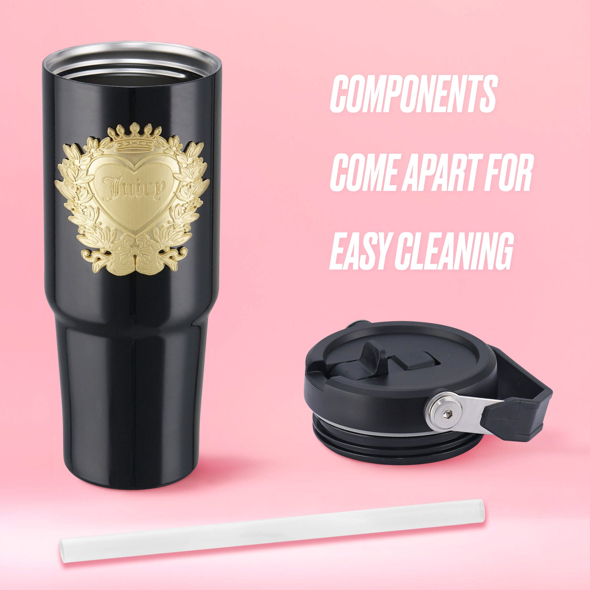 Flip & Sip Hydration Stainless Steel Tumbler - Black - Juicy Couture