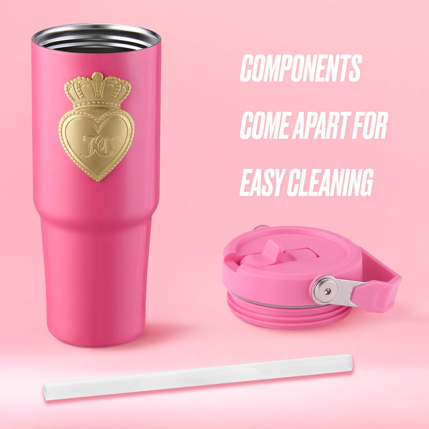 Flip & Sip Hydration Stainless Steel Tumbler - Hot Pink - Juicy Couture