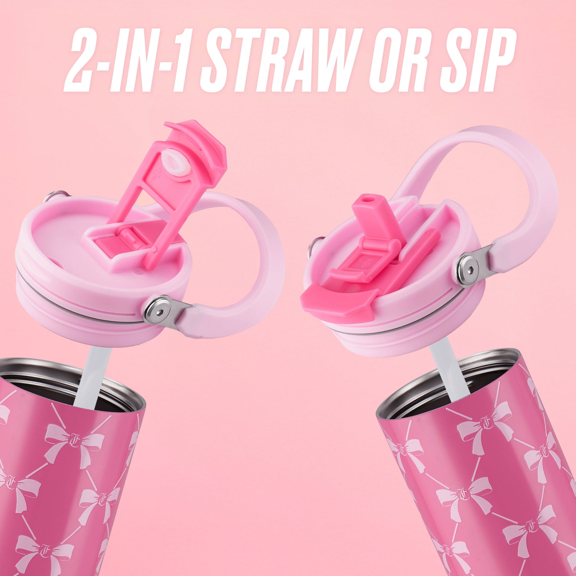 Flip Fusion Hydration Stainless Steel Tumbler - Pink Bows - Juicy Couture