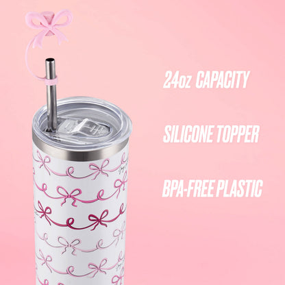 Glam Slip Hydration Stainless Steel Tumbler - Pink Doodle Bows - Juicy Couture