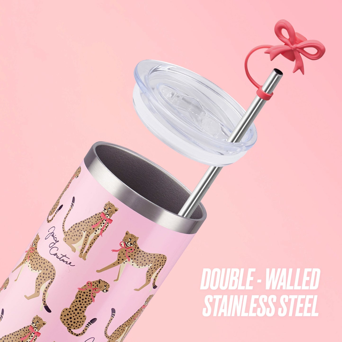 Glam Slip Hydration Stainless Steel Tumbler - Pink Cheetahs - Juicy Couture