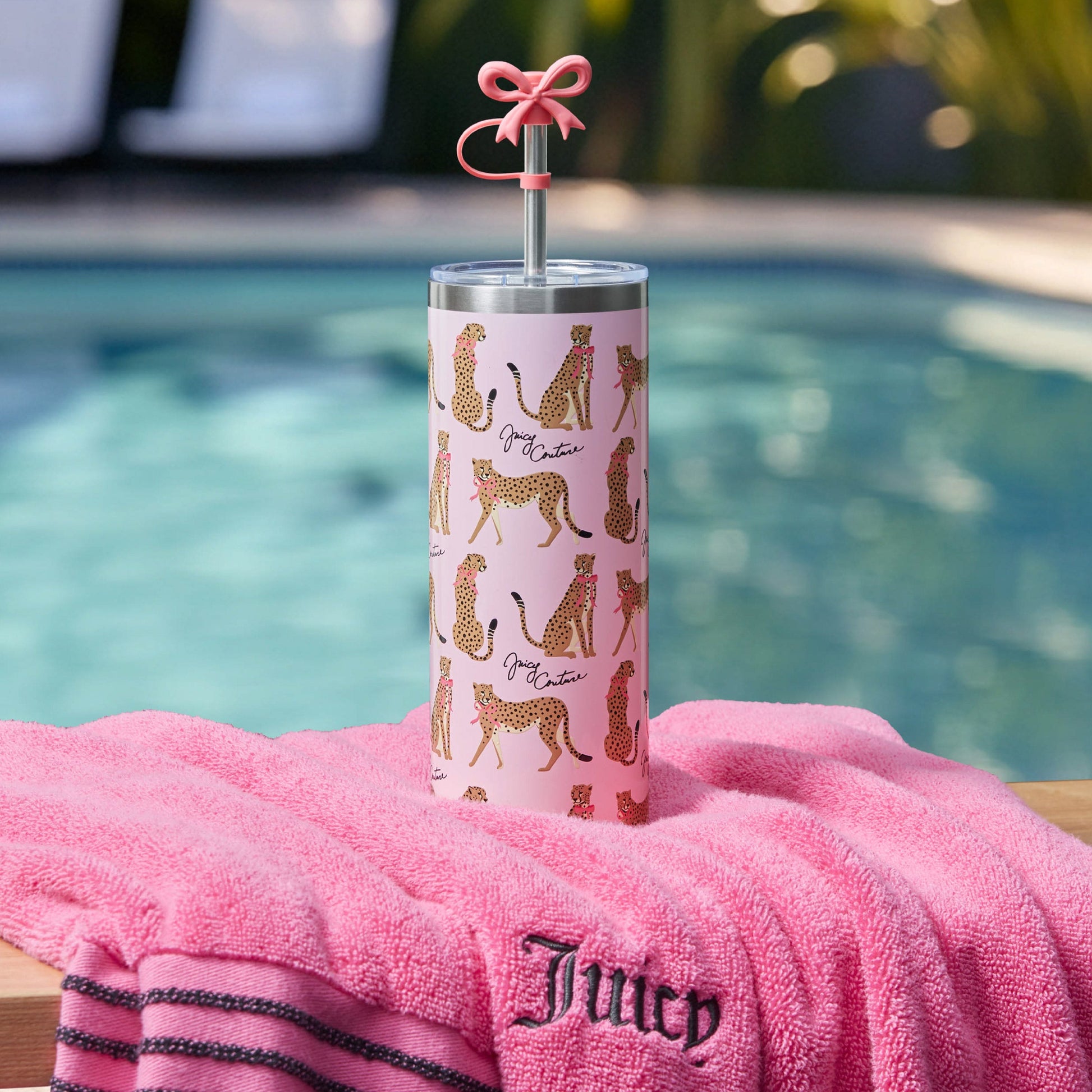 Glam Slip Hydration Stainless Steel Tumbler - Pink Cheetahs - Juicy Couture