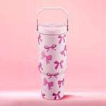 Flip & Sip Hydration Stainless Steel Tumbler - Tossed Pink Bows - Juicy Couture