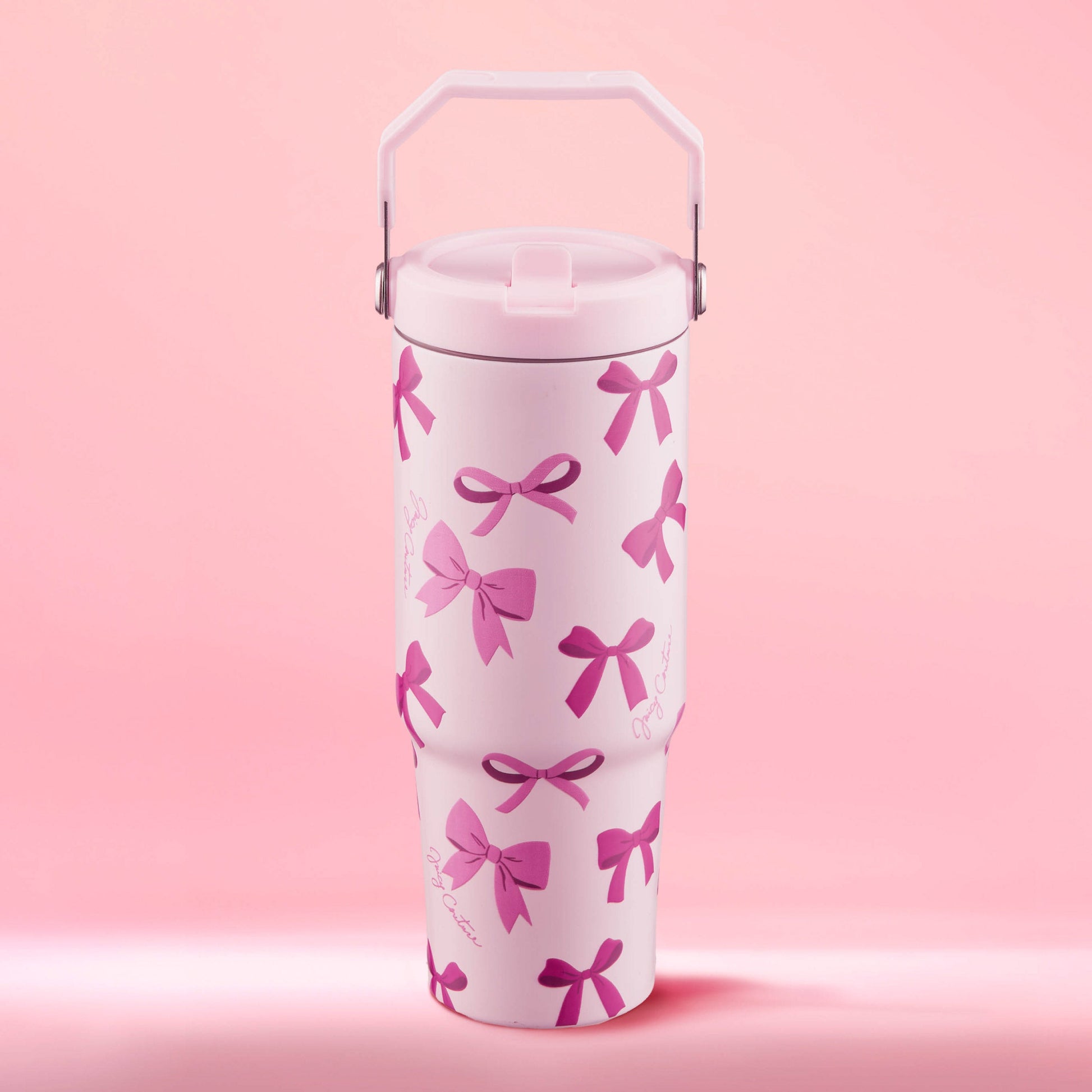 Flip & Sip Hydration Stainless Steel Tumbler - Tossed Pink Bows - Juicy Couture